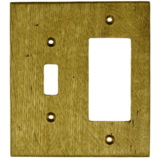 2 gang reclaimed oak wood combination electrical cover plate for toggle switch and decora electrical device