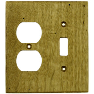 2 gang reclaimed oak wood combination electrical wall plate for a duplex outlet and toggle light switch cover plate