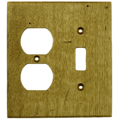 2 gang reclaimed oak wood combination electrical wall plate for a duplex outlet and toggle light switch cover plate