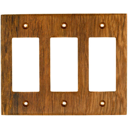 3 gang oak reclaimed wood decora style light switch cover for rocker switches and gfci outlet Made by Virgin Timber Lumber Co.