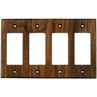 4 gang black walnut wood decora rocker style light switch cover, gfci outlet cover made by Virgin Timber Lumber Co.