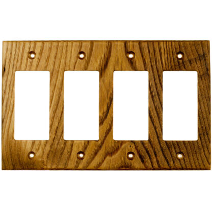 4 gang wormy american chestnut reclaimed wood decora rocker light switch cover plate or gfci outlet cover plate made by Virgin Timber Lumber Co.