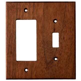 2 gang black walnut wood electrical outlet cover plate for one toggle switch and one decora style electrical device