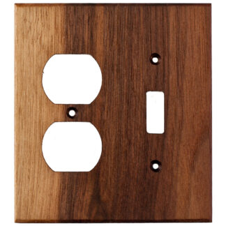 2 gang black walnut wood electrical cover plate for one duplex outlet and one toggle switch