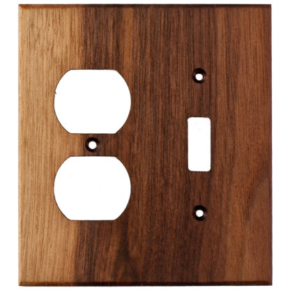 2 gang black walnut wood electrical cover plate for one duplex outlet and one toggle switch