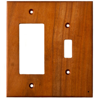 2 gang cherry wood electrical cover plate for a toggle switch and a decora style electrical device