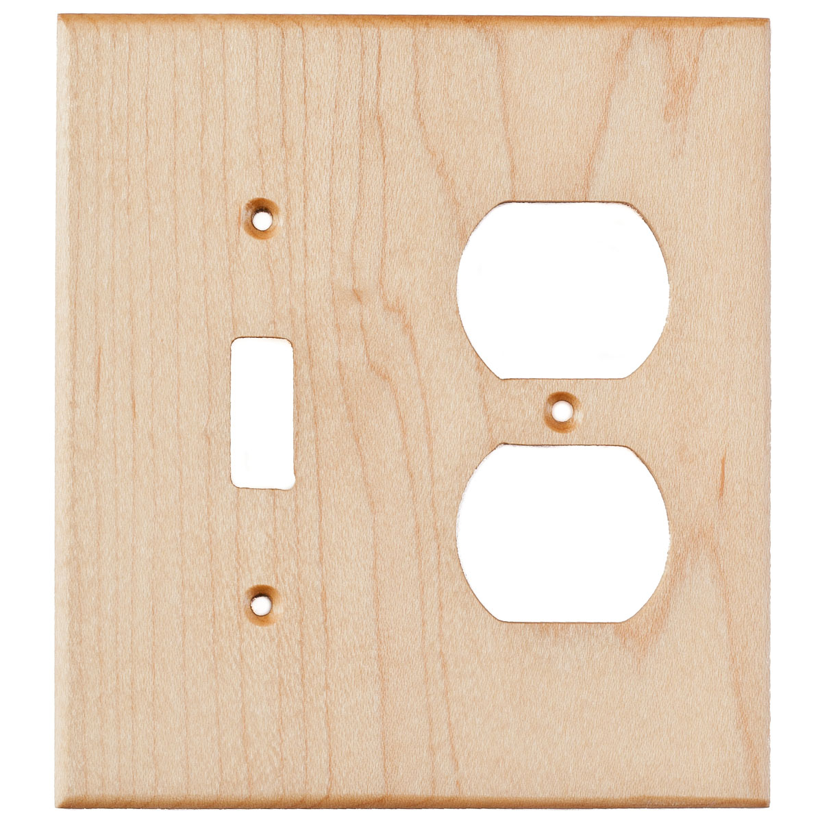 Maple Wood Wall Plate - 2 Gang Combo - Light Switch, Duplex Outlet Cover