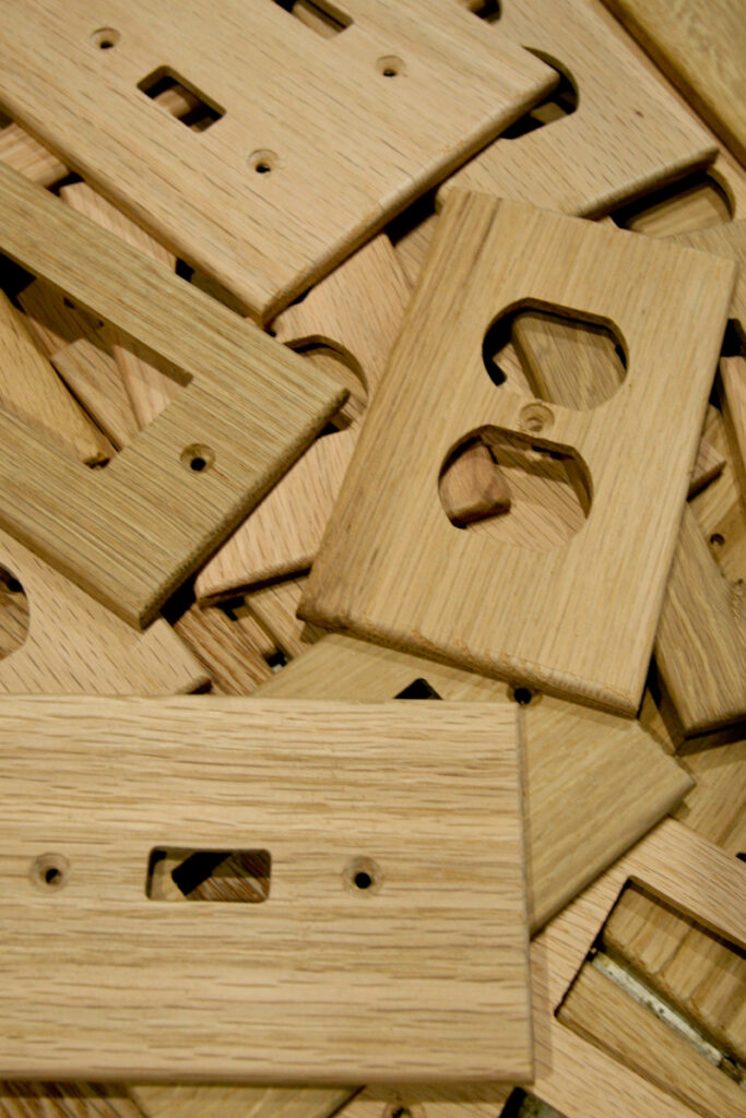 Oak wood light switch covers and outlet covers