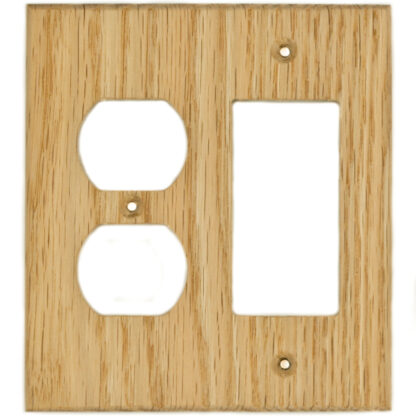 2 gang oak wood combination electrical cover plate for a duplex outlet and decora rocker switch or ground fault outlet (GFCI, GFI)