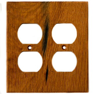 2 gang reclaimed oak wood outlet cover plate for two duplex electrical outlets