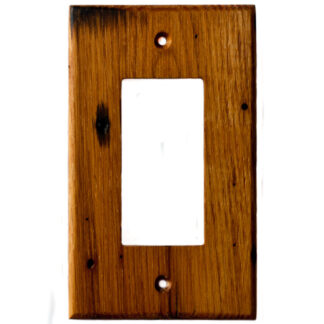 single gang reclaimed wormy American chestnut wood electrical cover plate for a decora rocker switch, decora outlet or GFCI outlet made by Virgin Timber Lumber Co.