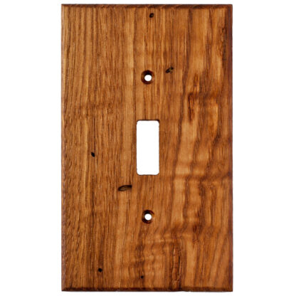 reclaimed American chestnut single gang wood light switch cover plate made by Virgin Timber Lumber Co.