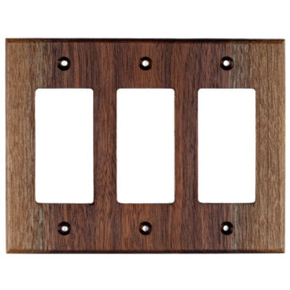 3 gang black walnut wood outlet cover for decorator (Decora) style electrical outlets and switches