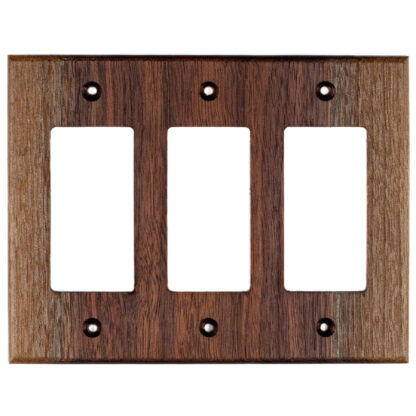 3 gang black walnut wood outlet cover for decorator (Decora) style electrical outlets and switches