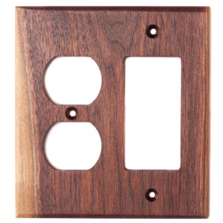 black walnut wood outlet cover 2 gang combo wall plate for a decora electrical device and a duplex outlet