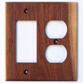 black walnut wood 2 gang outlet cover for a decora and a duplex electrical device